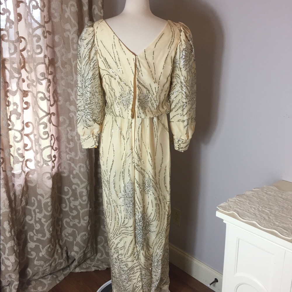 NWT Alyce Designs Vintage white and silver beaded gown - Picture 2 of 16